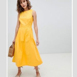 Warehouse Yellow Tie Back Midi Dress